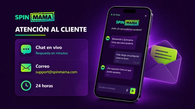 Canales de atención al cliente de Spinmama: chat en vivo y correo